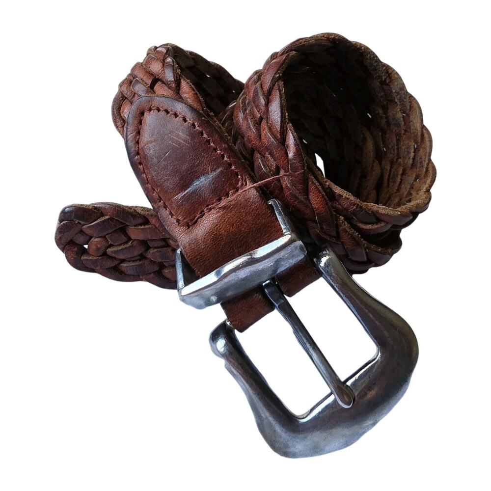 Belt VTG Brown Braided Leather Western Silver Buckle Women’s S/M